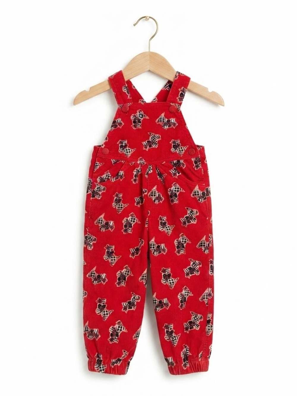 Vintage 80s 90s Overalls Red Corduroy Scotty Dogs 4T